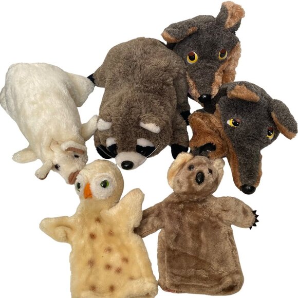 Vintage Dakin Animal Hand Puppets Raccoon Wolf Owl Koala Country Critters Pig - Picture 12 of 16
